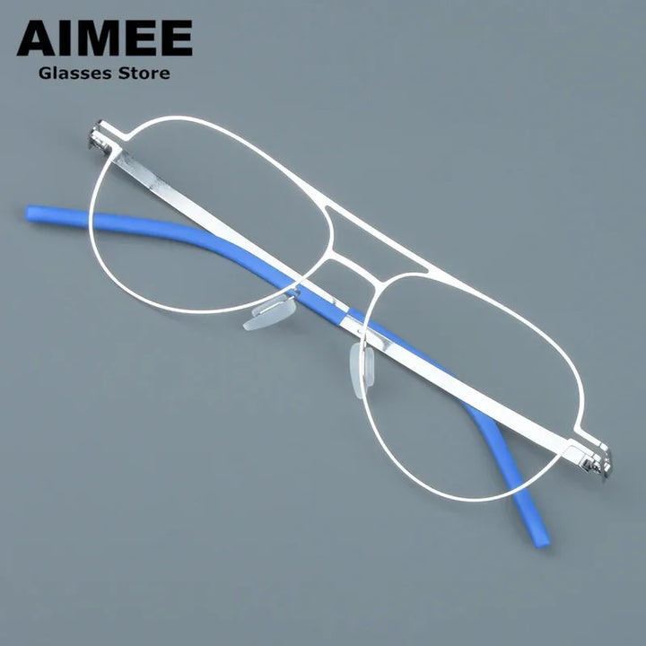 Aimee Unisex Full Rim Oval Double Bridge Steel Eyeglasses 14052 Full Rim Aimee Silver  