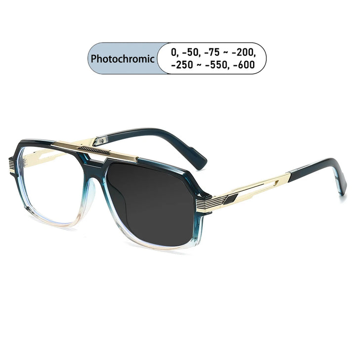 Kocolior Unisex Full Rim Square Double Bridge Tr 90 Alloy Photochromic Reading Glasses 242268
