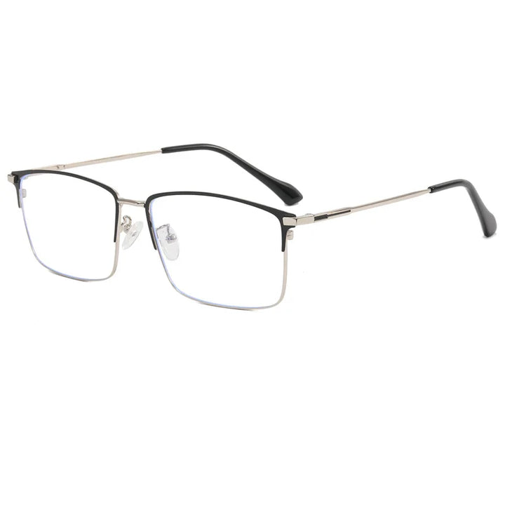 Hdcrafter Mens Oversized Full Rim Square Titanium Eyeglasses 101951 Full Rim Hdcrafter Eyeglasses black-silver  