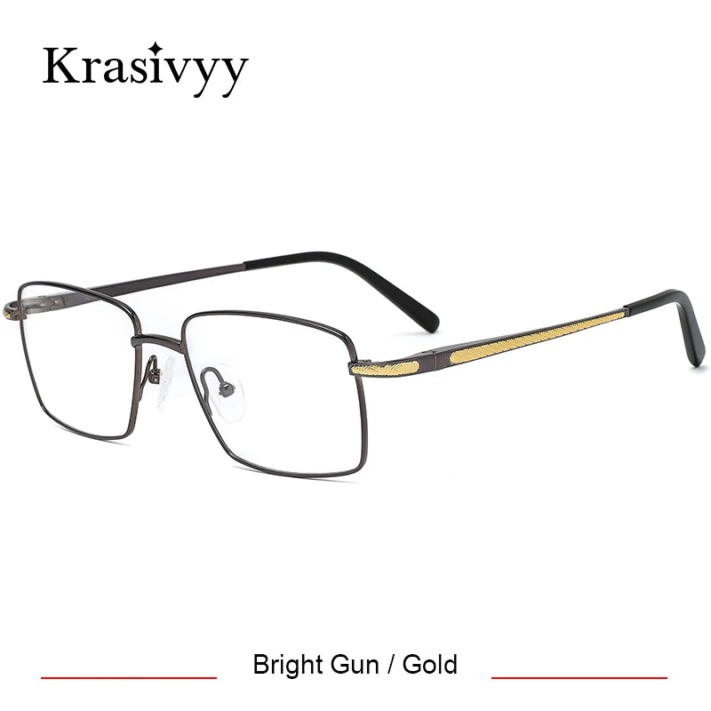 Krasivyy Unisex Full Rim Big Square Titanium Eyeglasses 250021 Full Rim Krasivyy Bright Gun Gold