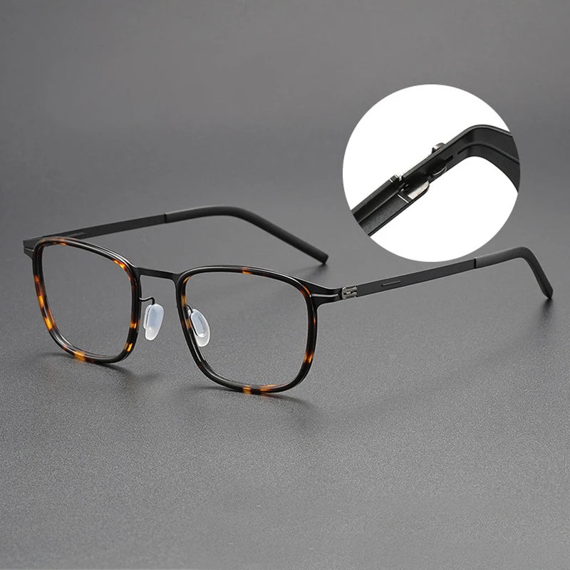 Black Mask Unisex Full Rim Square Stainless Steel Acetate Eyeglasses 1214 Full Rim Black Mask   