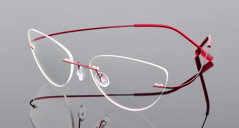 Brightzone Women's Rimless Oval Cat Eye Titanium Alloy Eyeglasses 713518 Rimless Brightzone Red