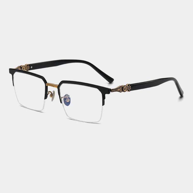 Black Mask Unisex Semi Rim Square Titanium Eyeglasses 46860 Semi Rim Black Mask Black-Gold