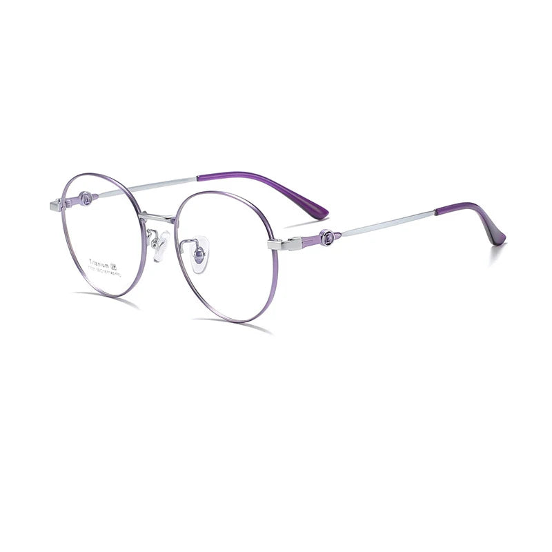 KatKani Women's Full Rim Round Titanium Alloy Eyeglasses 77031 Full Rim KatKani Eyeglasses Purple  