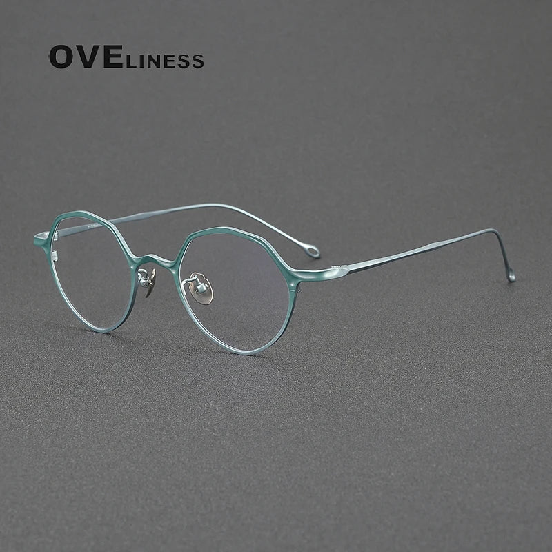 Oveliness Unisex Full Rim Irregular Round Titanium Eyeglasses 42619 Full Rim Oveliness blue gold