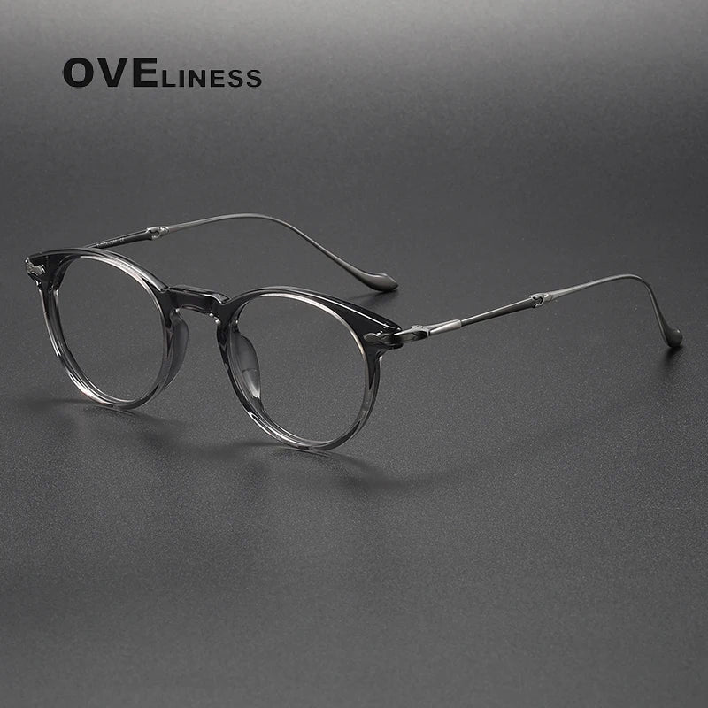 Oveliness Unisex Full Rim Round Acetate Titanium Eyeglasses 2056 Full Rim Oveliness grey C5  