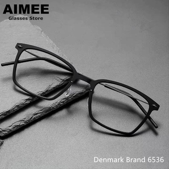 Aimee Men's Full Rim Square Screwless Titanium Eyeglasses 6536 Full Rim Aimee   