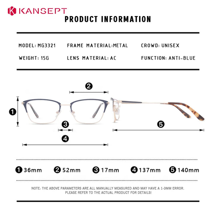 Kansept Women's Full Rim Square Tr 90 Alloy Reading Glasses 53321