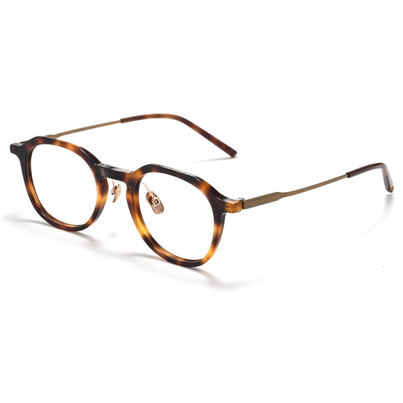 Black Mask Unisex Full Rim Flat Top Oval Acetate Titanium Eyeglasses 368112