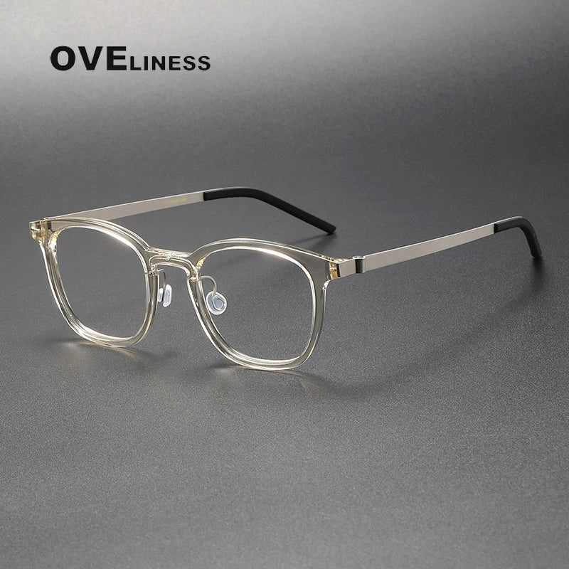 Oveliness Unisex Full Rim Square Titanium Screwless Eyeglasses 1051 Full Rim Oveliness champagne  
