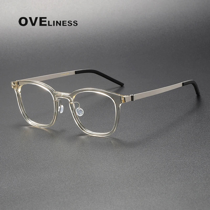 Oveliness Unisex Full Rim Square Titanium Screwless Eyeglasses 1051 Full Rim Oveliness champagne  