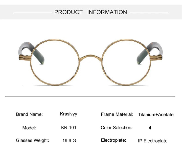 Krazivyy Men's Full Rim Small Round Titanium Eyeglasses Kr101 Full Rim Krasivyy   