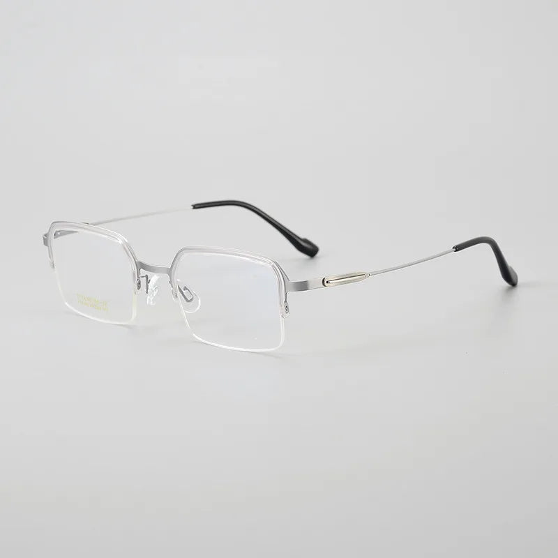 Hewei Unisex Semi Rim Square Titanium Acetate Eyeglasses 4006 Semi Rim Hewei silver  