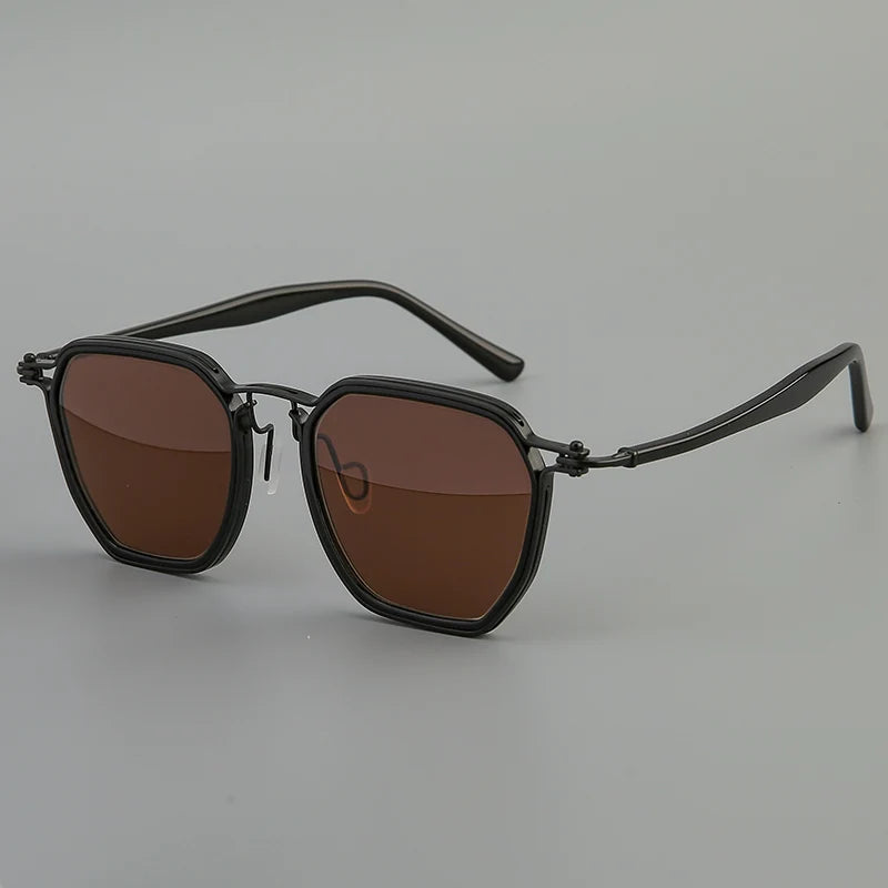 Black Mask Men's Full Rim Big Polygon Titanium Acetate Sunglasses 58672