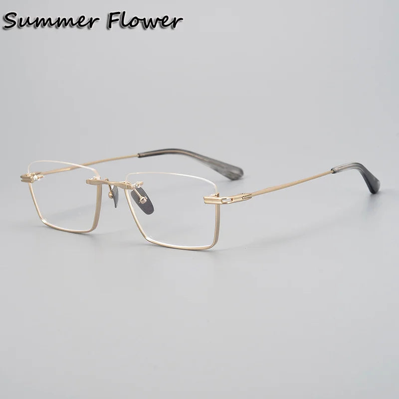 Summer Flower Unisex Semi Rim Square Titanium Eyeglasses 842416 Semi Rim Summer Flower Gold