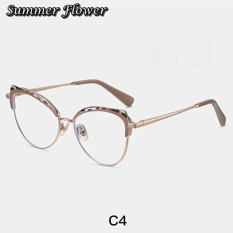 Summer Flower Women's Full Rim Oval Cat Eye Tr 90 Alloy Eyeglasses 87324