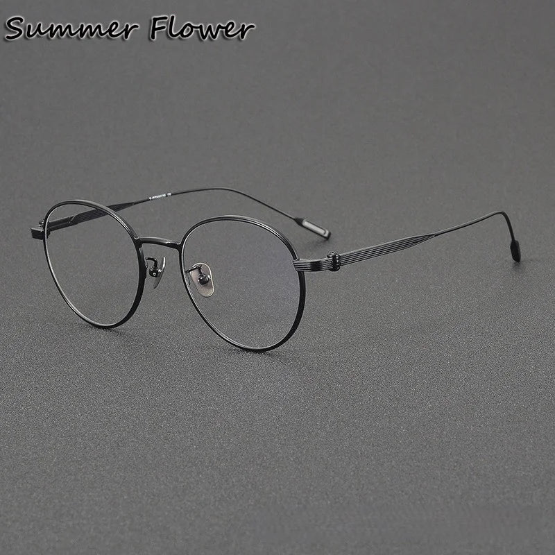 Summer Flower Women's Full Rim Oval Round Titanium Eyeglasses 13719 Full Rim Summer Flower Black