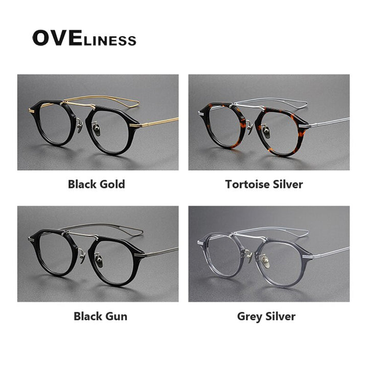Oveliness Unisex Full Rim Polygon Double Bridge Acetate Titanium Eyeglasses Dxt119 Full Rim Oveliness   