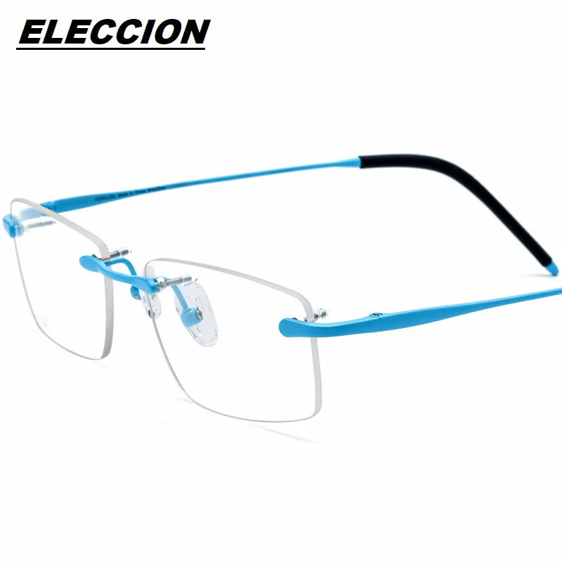 Eleccion Women's Rimless Square Titanium Eyeglasses 17302 Rimless Eleccion Blue CHINA