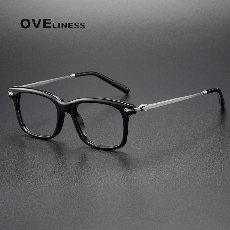 Oveliness Unisex Full Rim Square Acetate Titanium Eyeglasses 80852 Full Rim Oveliness black sliver  