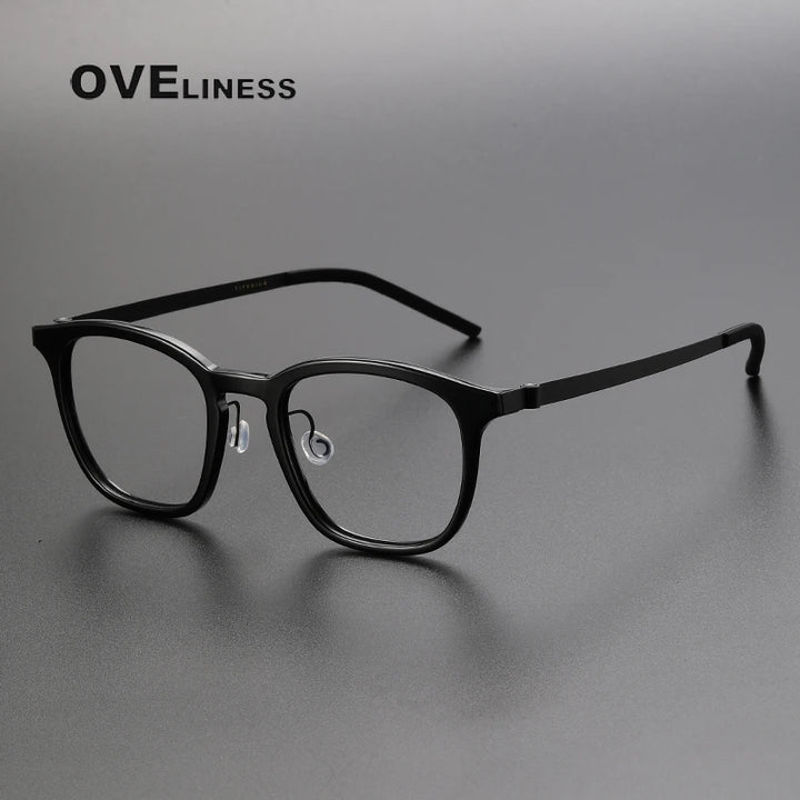 Oveliness Unisex Full Rim Square Acetate Titanium Screwless Eyeglasses 1047 Full Rim Oveliness black  