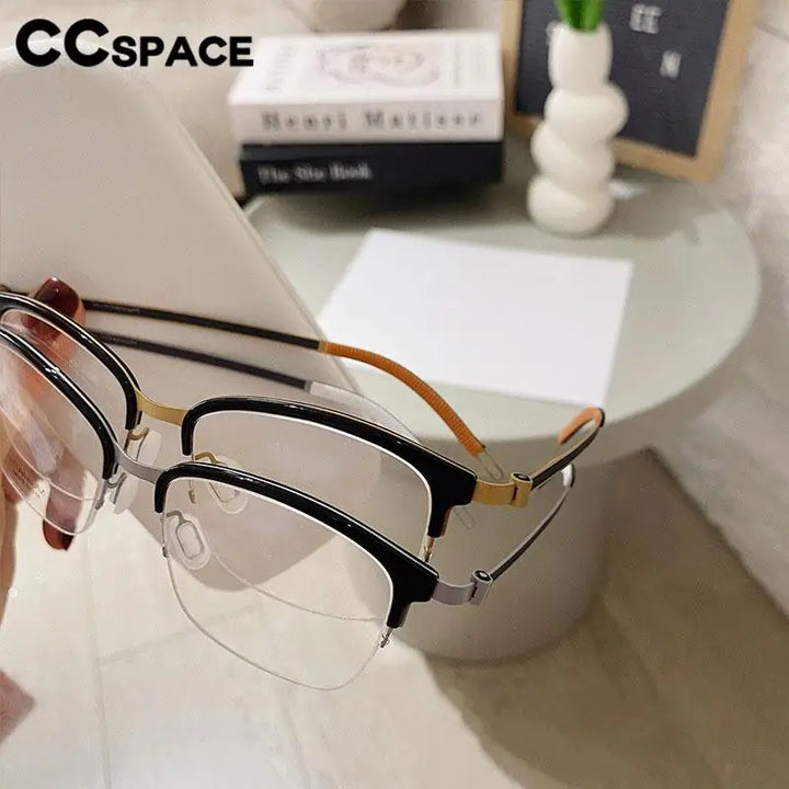 CCSpace Unisex Semi Rim Square Tr 90 Titanium Eyeglasses 57175 Semi Rim CCspace   