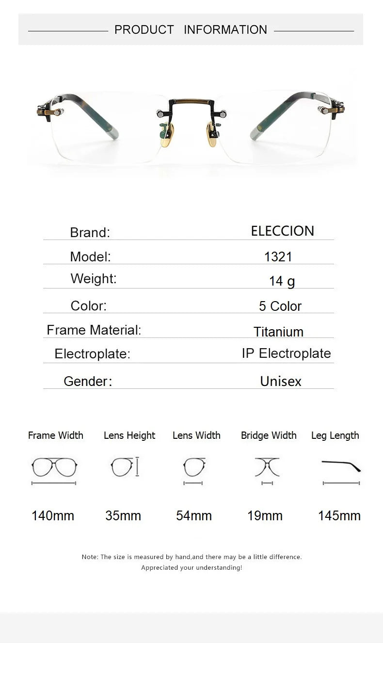 Eleccion Unisex Rimless Square Titanium Eyeglasses 41321