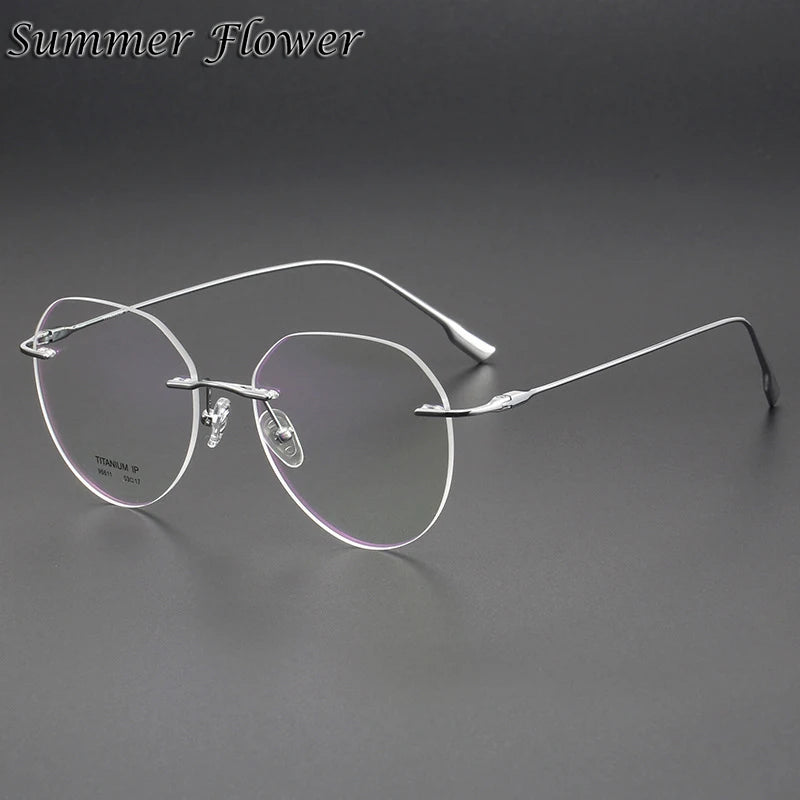 Summer Flower Women's Rimless Flat Top Round Titanium Eyeglasses 96611 Rimless Summer Flower Silver