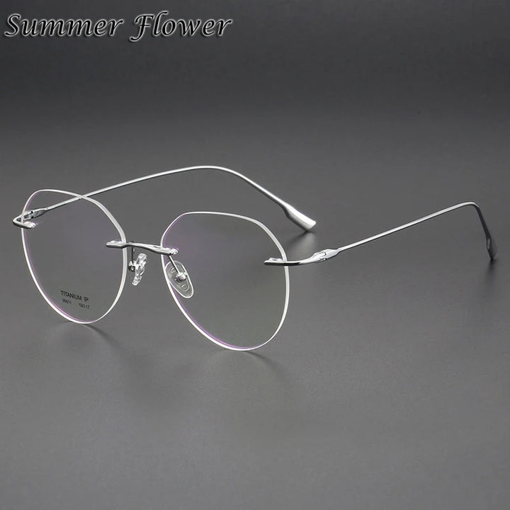 Summer Flower Women's Rimless Flat Top Round Titanium Eyeglasses 96611 Rimless Summer Flower Silver