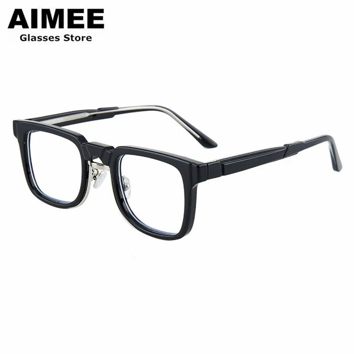 Aimee Unisex Full Rim Square Acetate Eyeglasses 6555 Full Rim Aimee Black-Silver  