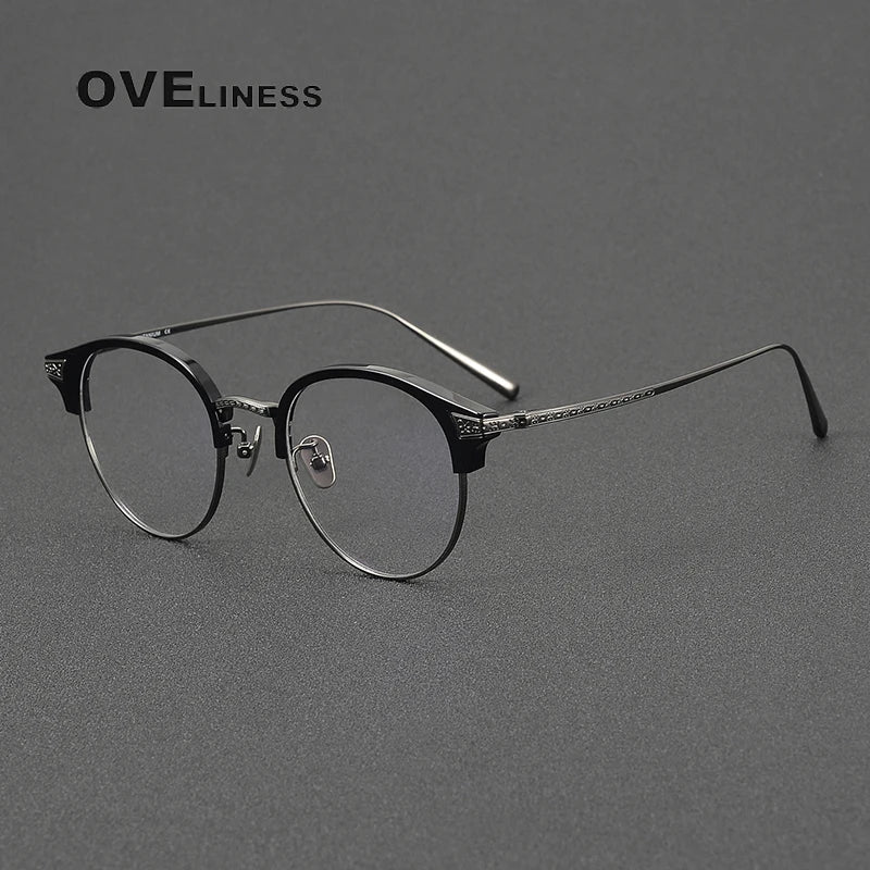 Oveliness Unisex Full Rim Oval Acetate Titanium Eyeglasses 3029 Full Rim Oveliness black gun  