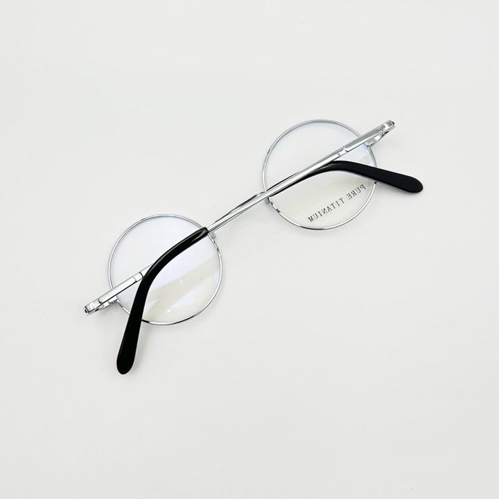 Yujo Unisex Full Rim 42 mm Round Titanium Eyeglasses Full Rim Yujo   