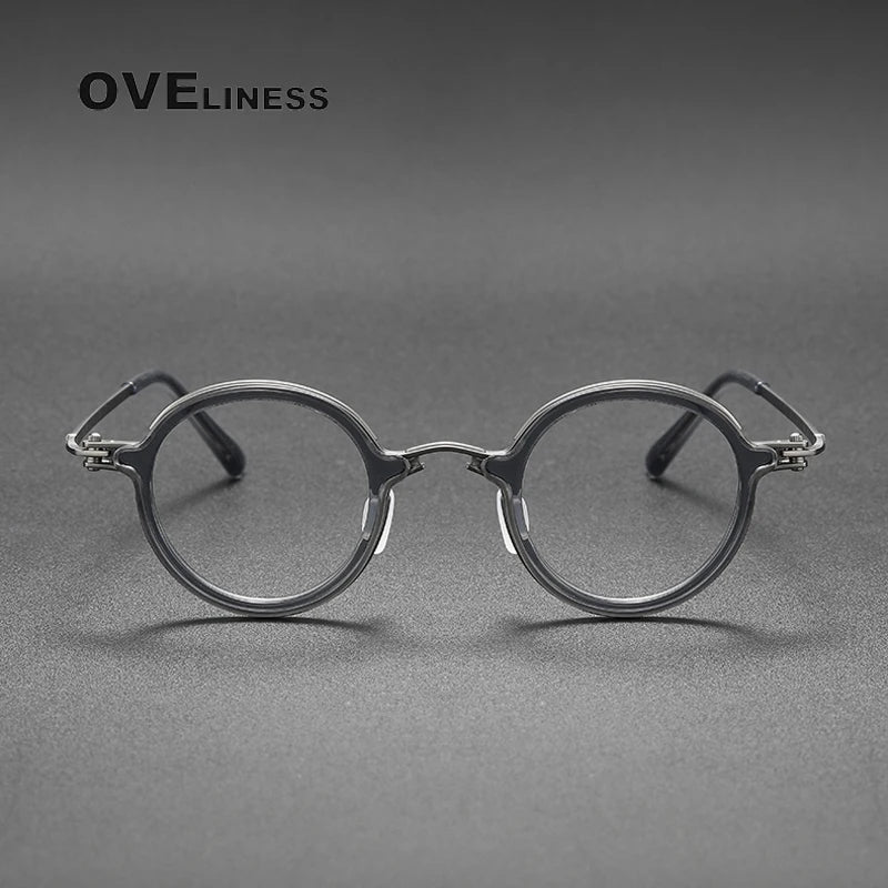 Oveliness Unisex Full Rim Round Acetate Titanium Eyeglasses 5899 Full Rim Oveliness   