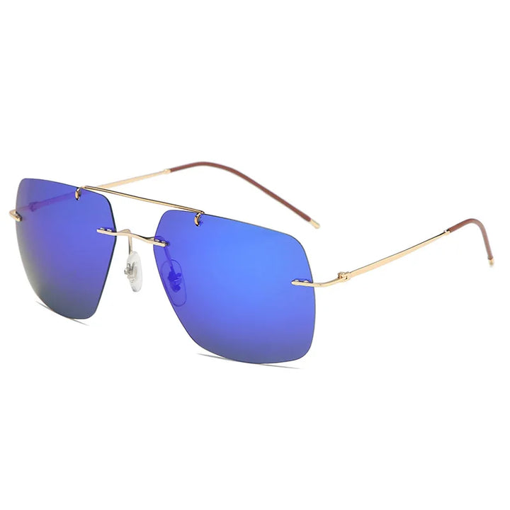 Hdcrafter Unisex Rimless Square Double Bridge Titanium Sunglasses 98027 Sunglasses HdCrafter Sunglasses Blue