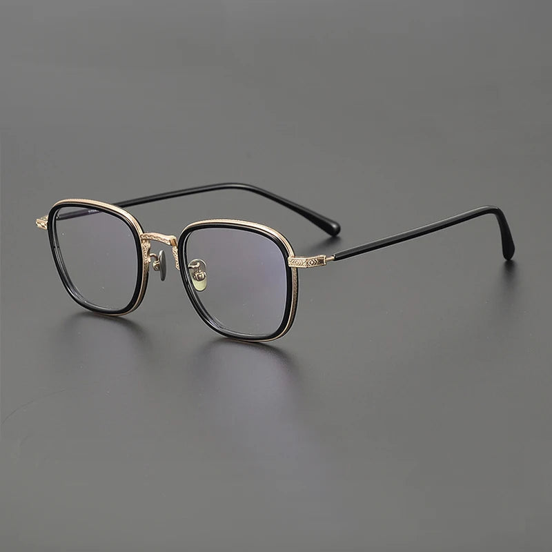 Black Mask Unisex Full Rim Square Acetate Titanium Eyeglasses  N043 Full Rim Black Mask Black-Gold  