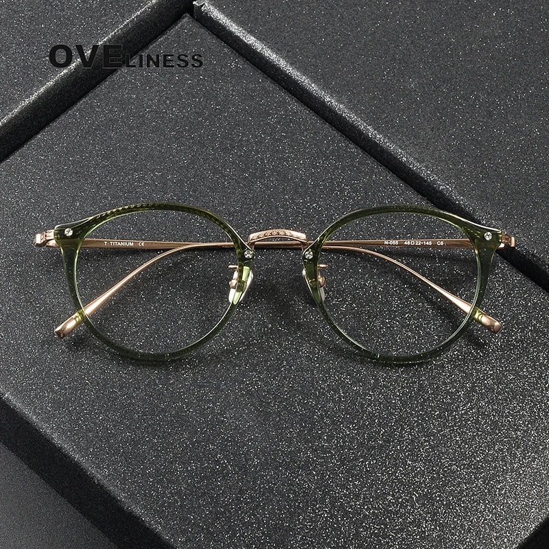 Oveliness Women's Full Rim Round Acetate Titanium Eyeglasses Full Rim Oveliness   