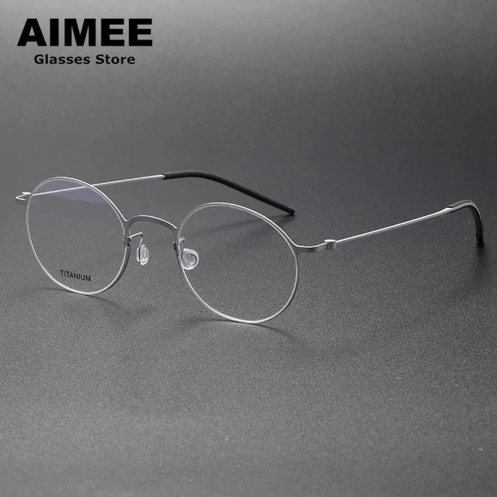 Aimee Unisex Full Rim Round Screwless Titanium Eyeglasses 5504 Full Rim Aimee Silver  