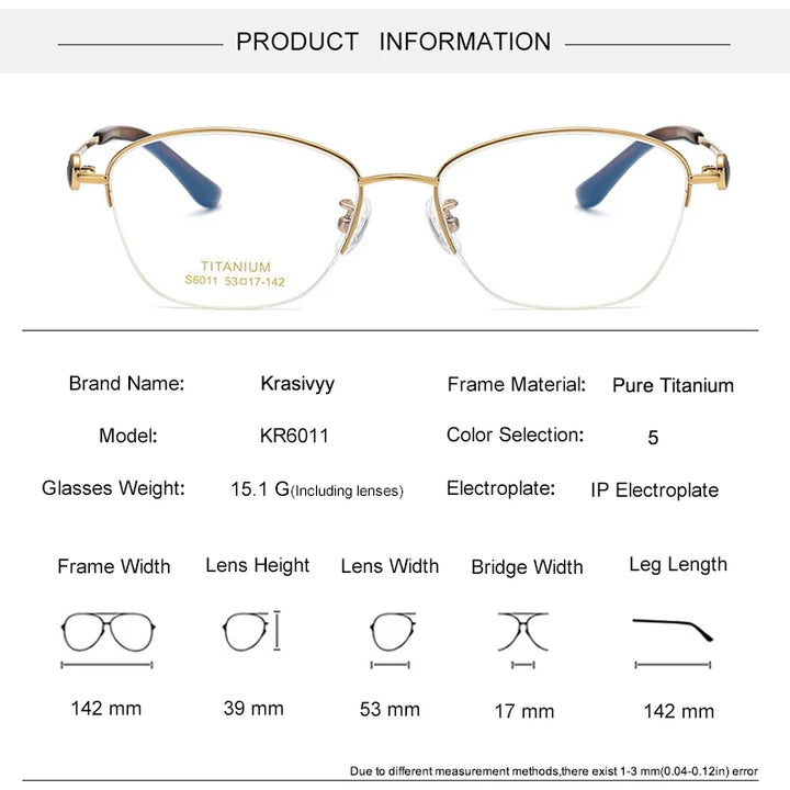 Krasivyy Women's Semi Rim Oval Titanium Eyeglasses 6011 Semi Rim Krasivyy   