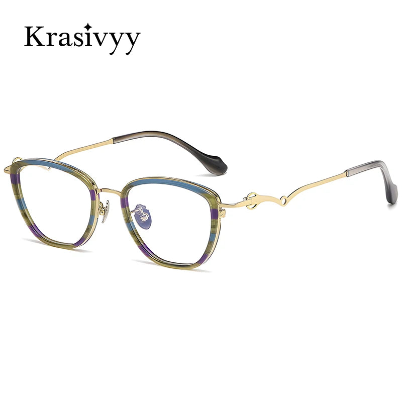 Krasivyy Unisex Full Rim Polygon Square Titanium Acetate Eyeglasses 46089 Full Rim Krasivyy