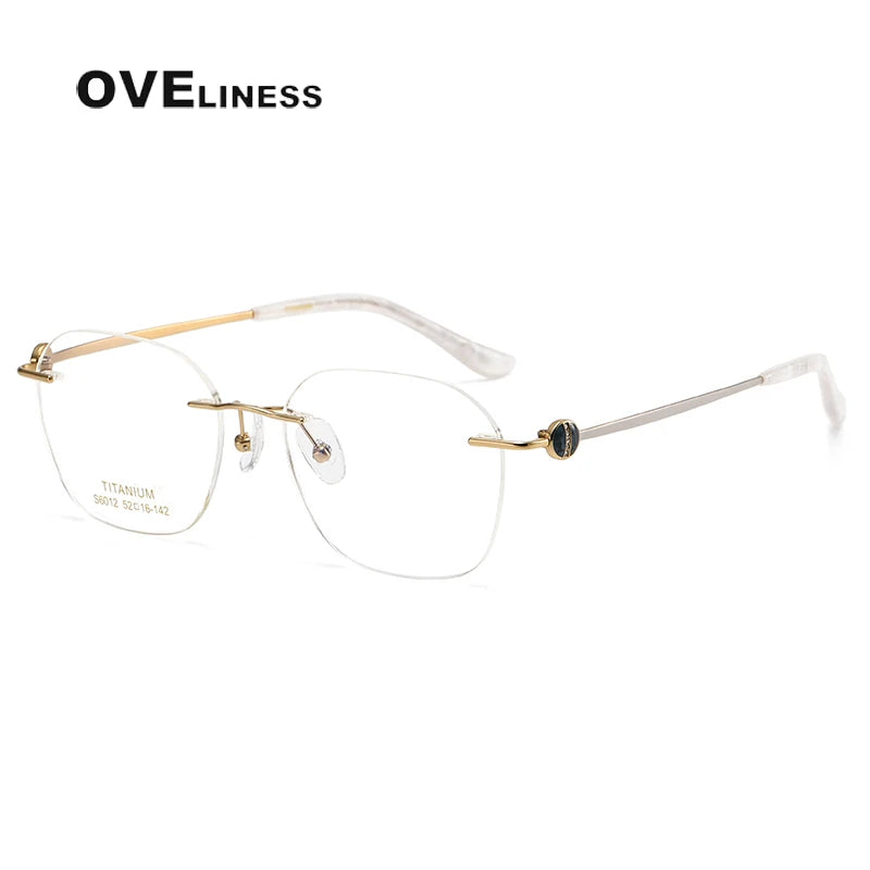 Oveliness Women's Rimless Oval Square Titanium Eyeglasses 196012 Rimless Oveliness gold grey  