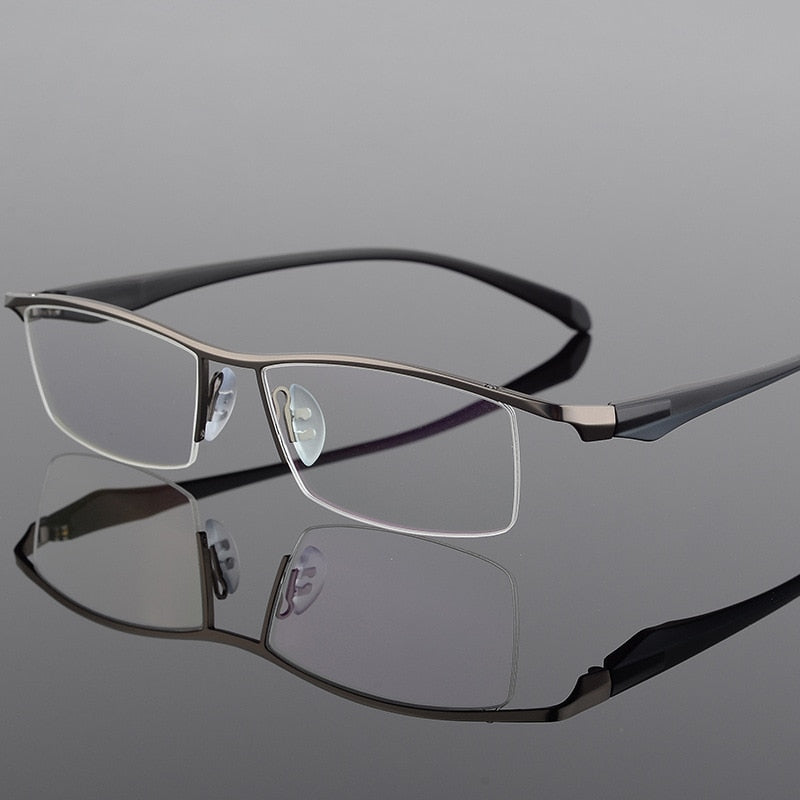 Hdcrafter Men's Semi Rim Square Tr 90 Titanium Eyeglasses 8011 Semi Rim Hdcrafter Eyeglasses Gun  