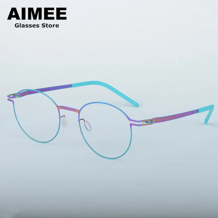 Aimee Unisex Full Rim Polygon Round Screwless Steel Eyeglasses 14046 Full Rim Aimee Mulit  