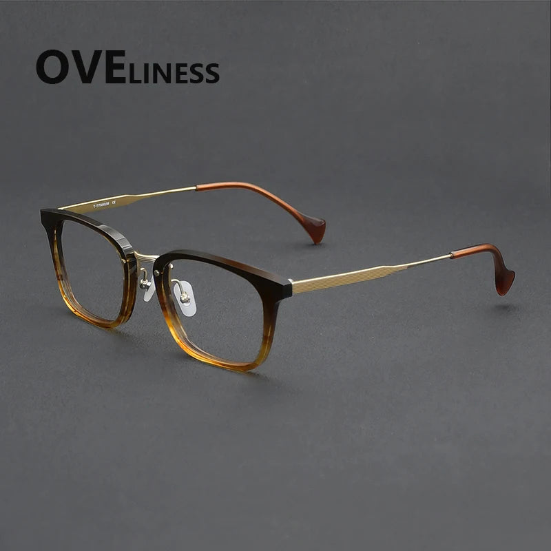 Oveliness Unisex Full Rim Big Square Acetate Titanium Eyeglasses 926016