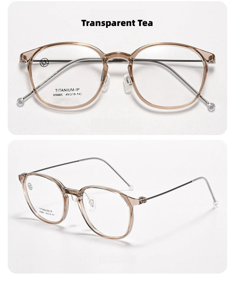 KatKani Unisex Full Rim Round Tr 90 Titanium Eyeglasses 9885 Full Rim KatKani Eyeglasses Transparent Tea  
