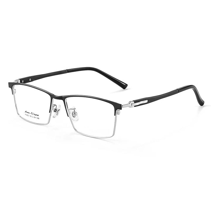 KatKani Men's Semi Rim Large Square Alloy Eyeglasses 8830 Semi Rim KatKani Eyeglasses Black Silver  