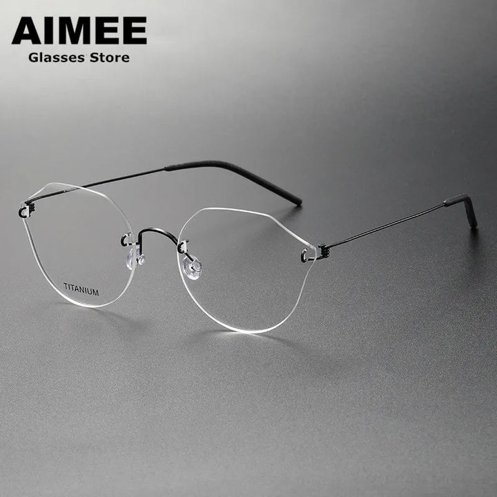 Aimee Women's Rimless Small Flat Top Cat Eye Titanium Eyeglasses 2375 Rimless Aimee Black  