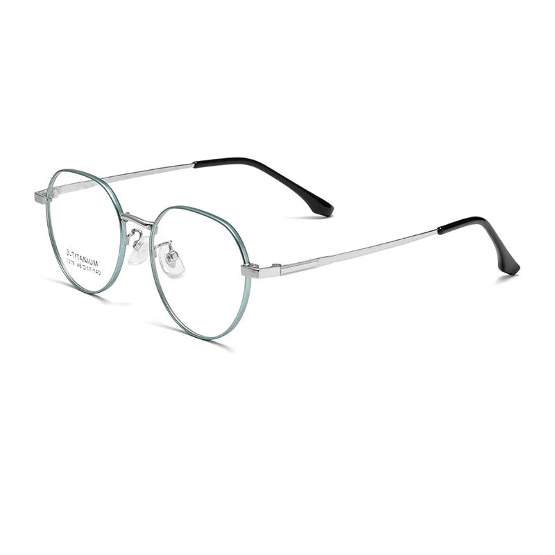 Reven Jate Women's Full Rim Flat Top Oval Titanium Eyeglasses 1019 Full Rim Reven Jate green-silver  