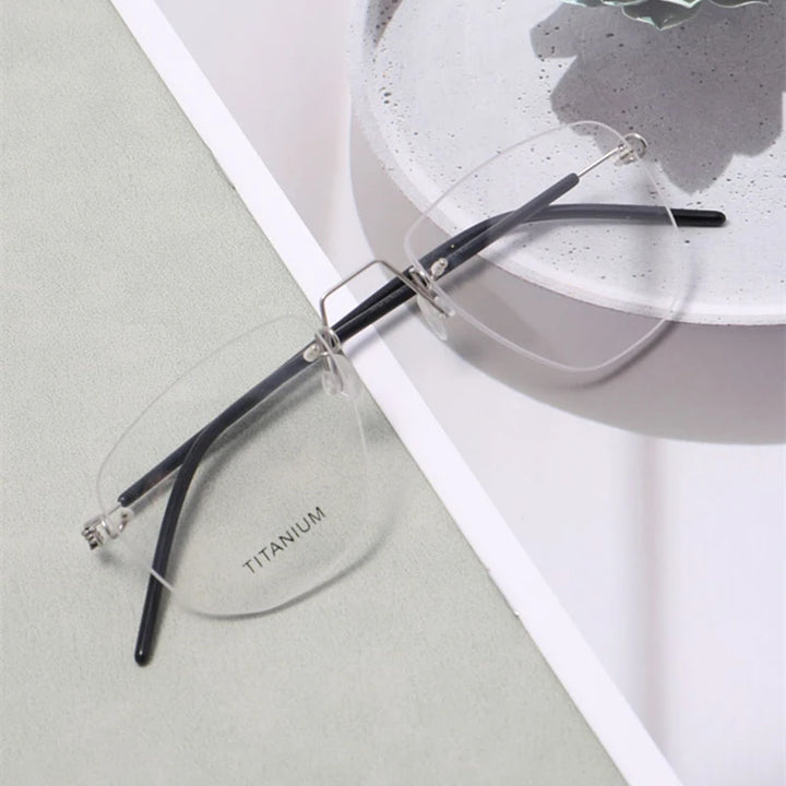 Black Mask Women's Rimless Square Screwless Titanium Eyeglasses 195132