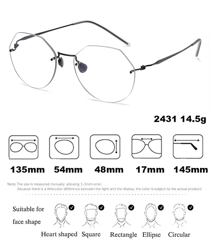 Aimee Women's Rimless Flat Top Round Titanium Eyeglasses 2431 Rimless Aimee   