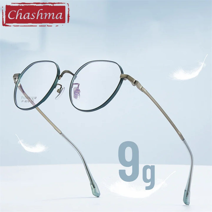 Chashma Ottica Unisex Full Rim Flat Top Round Titanium Eyeglasses 8018 Full Rim Chashma Ottica   